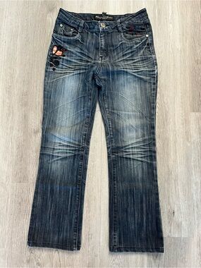 377–Women’s Boot Cut Jeans with Subtle Embroidery - Dark Blue